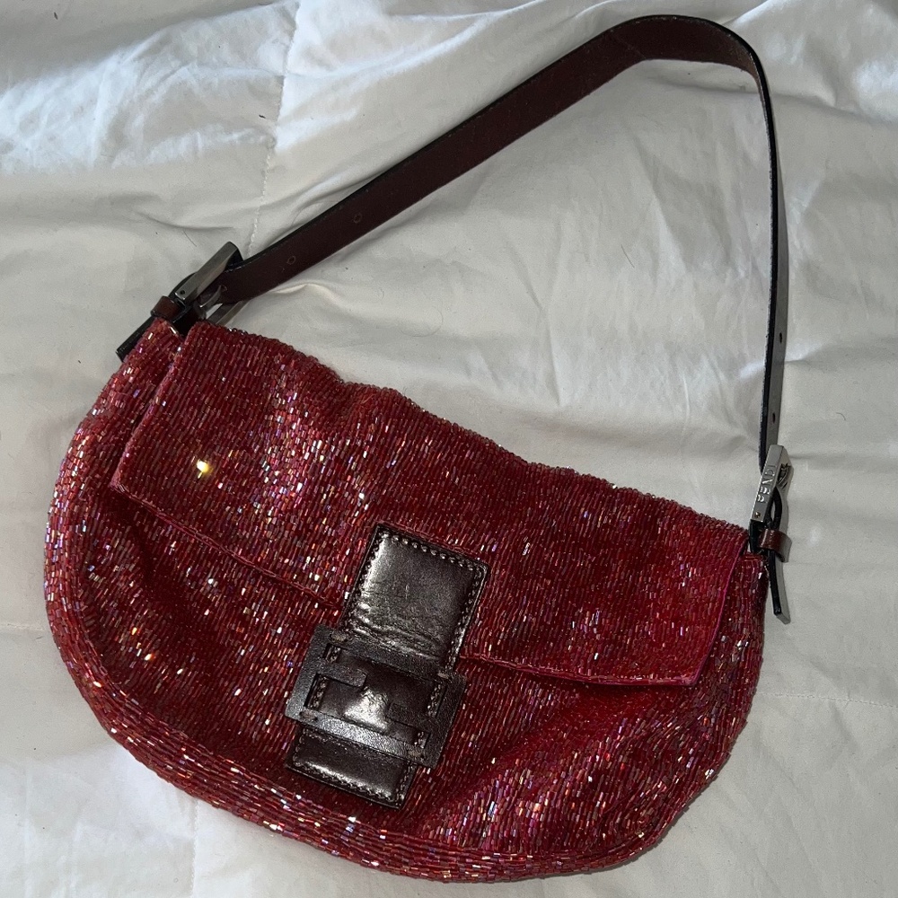 LIKE NEW Vintage Red Bead Fendi Baguette